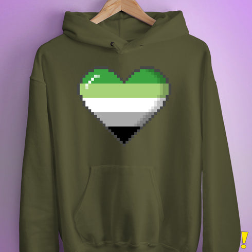 Aromantic Pride Pixel Heart Hoodie - Army